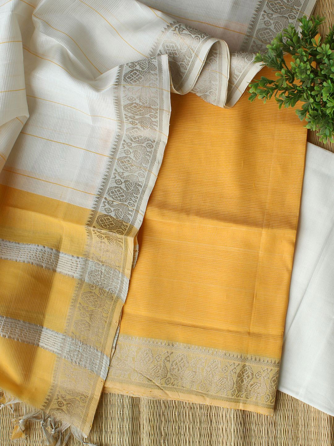 

Weaves of Tradition Unstitched Dress Material, Yellow
