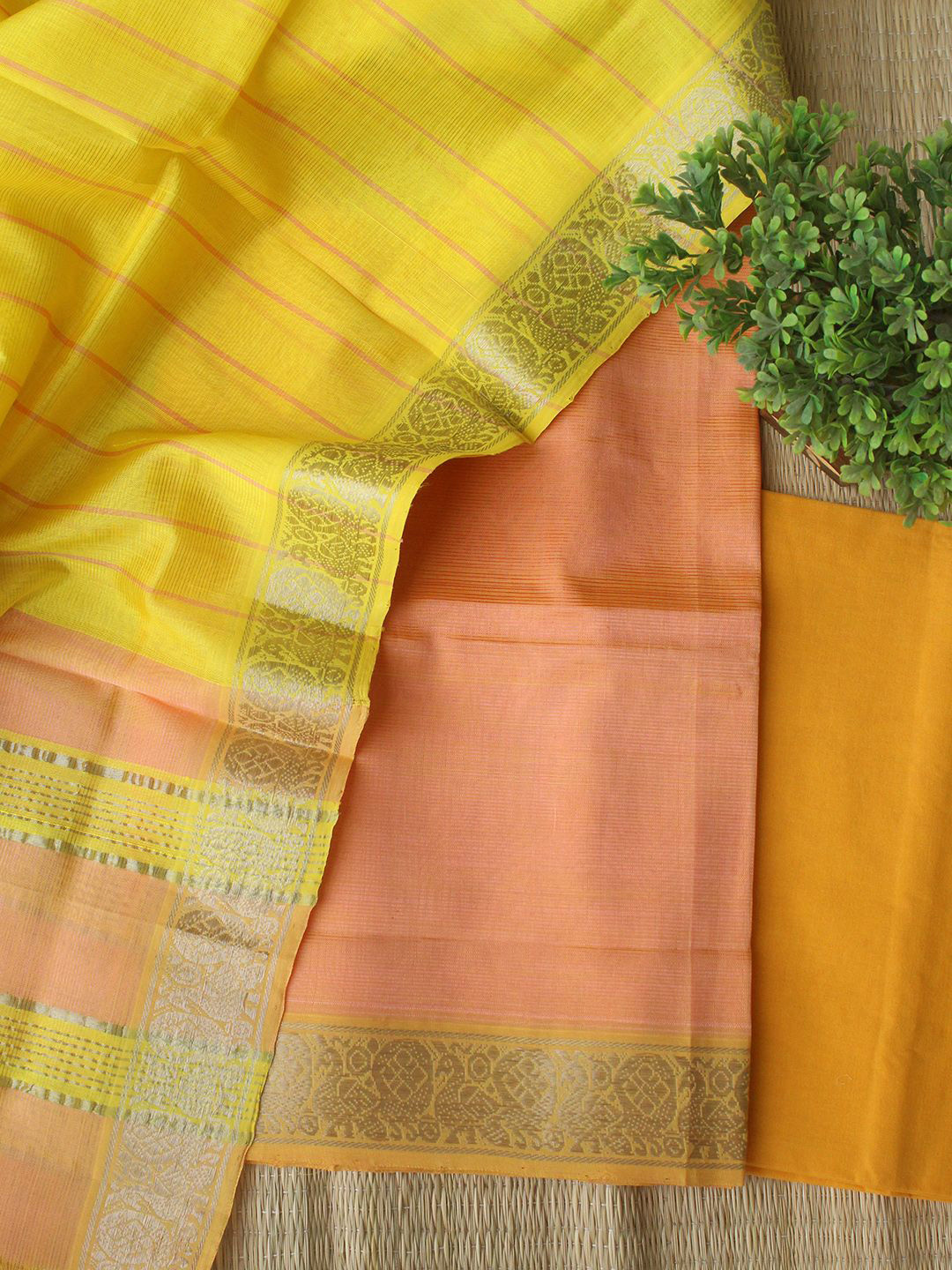 

Weaves of Tradition Unstitched Dress Material, Peach