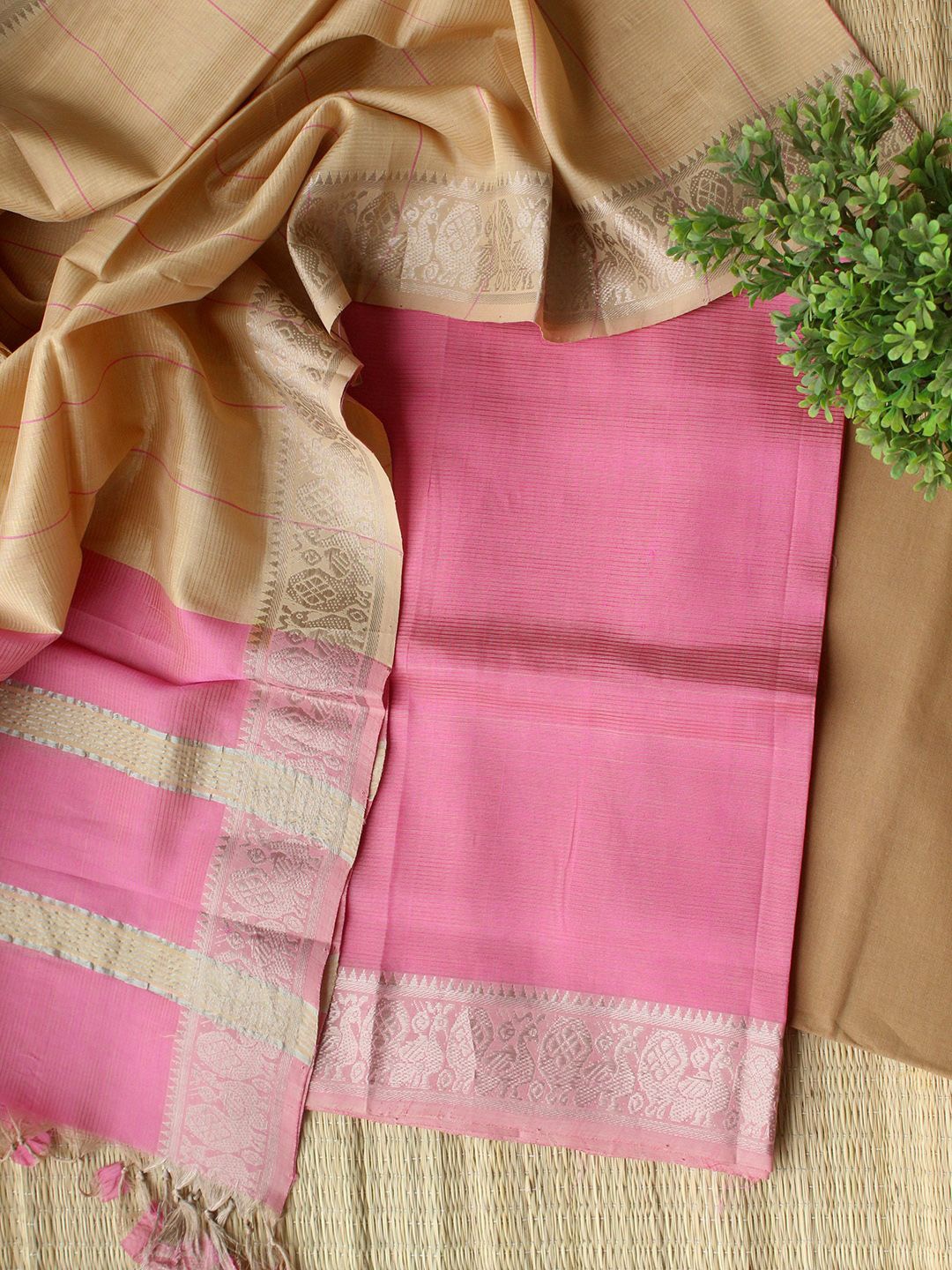 

Weaves of Tradition Unstitched Dress Material, Pink