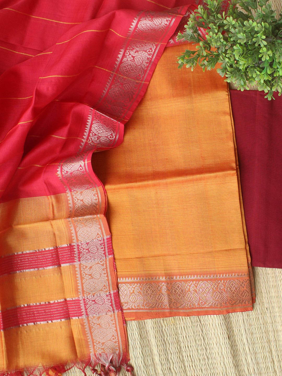 

Weaves of Tradition Unstitched Dress Material, Orange