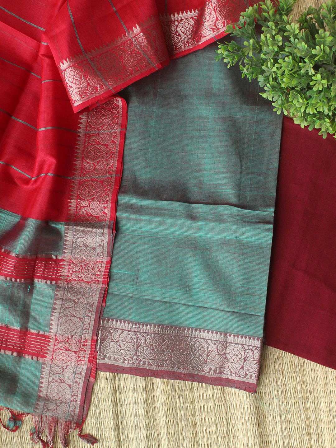 

Weaves of Tradition Unstitched Dress Material, Green