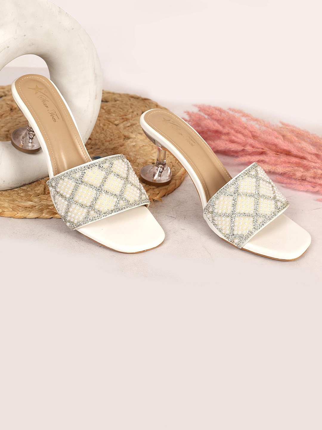 

STARTOES Embellished Party Block Sandals, White