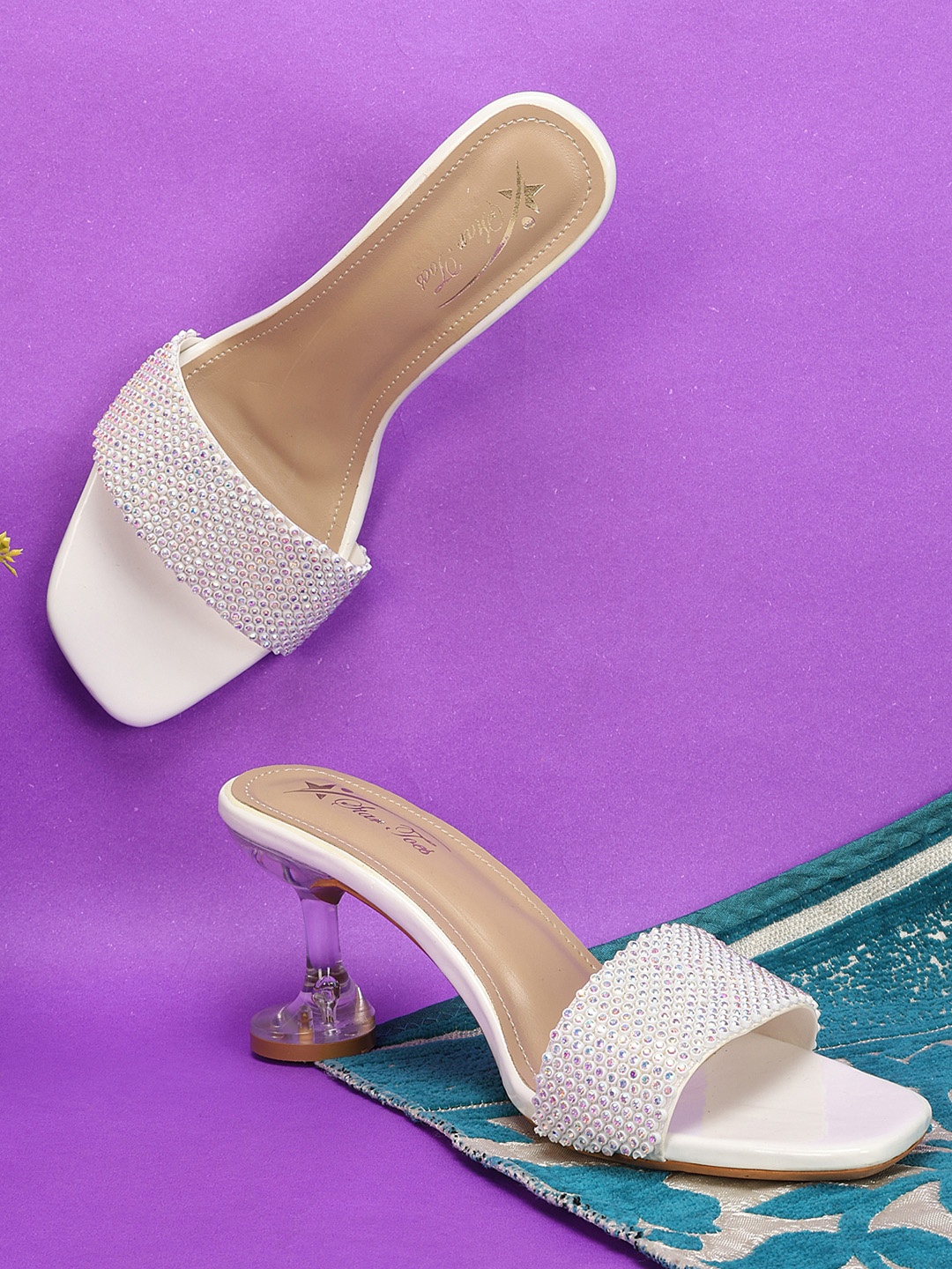 

STARTOES Embellished Party Block Sandals, White