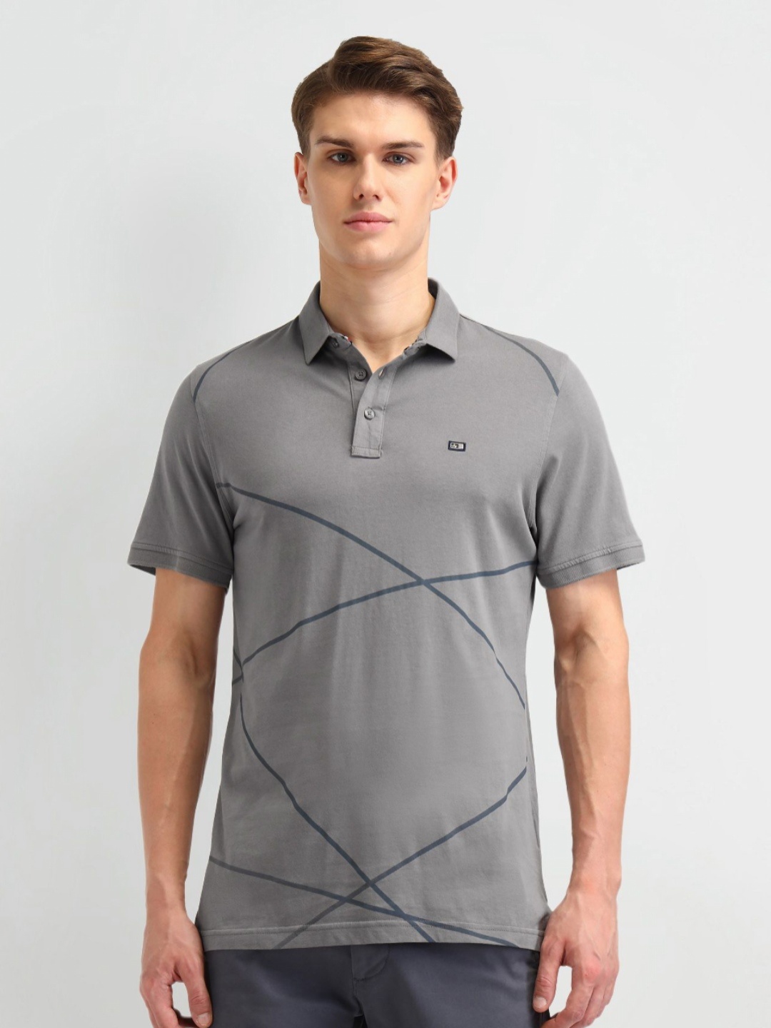 

Arrow Sport Men Brand Logo Printed Polo Collar Pockets T-shirt, Grey