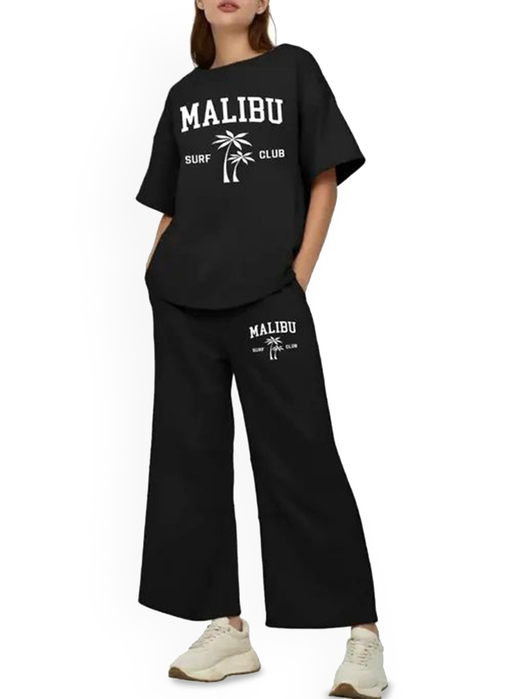 

My Swag Printed Round Neck T-Shirt With Trousers Co-Ords Set, Black