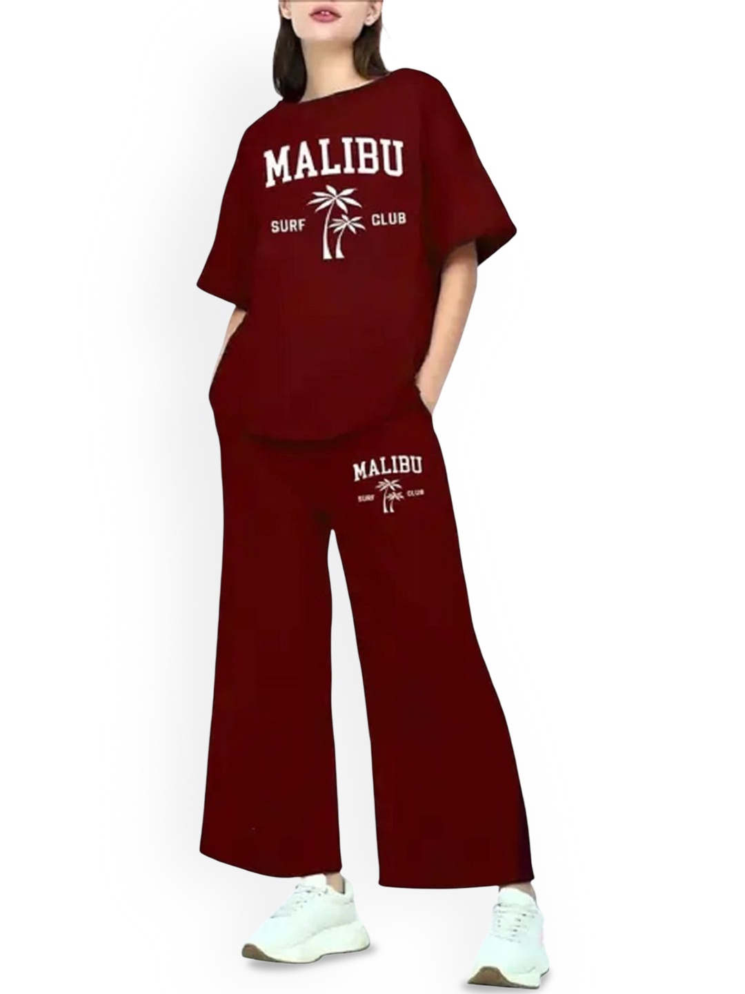 

My Swag Printed Round Neck Relaxed-Fit T-Shirt & Trousers Co-Ords, Maroon