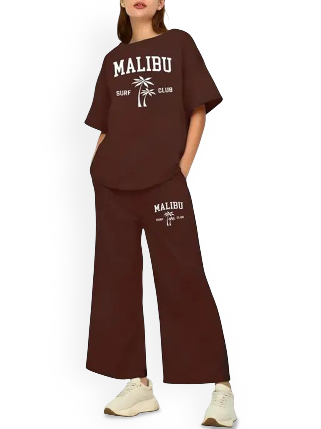 

My Swag Printed Round Neck Relaxed-Fit T-Shirt & Trousers Co-Ords, Brown