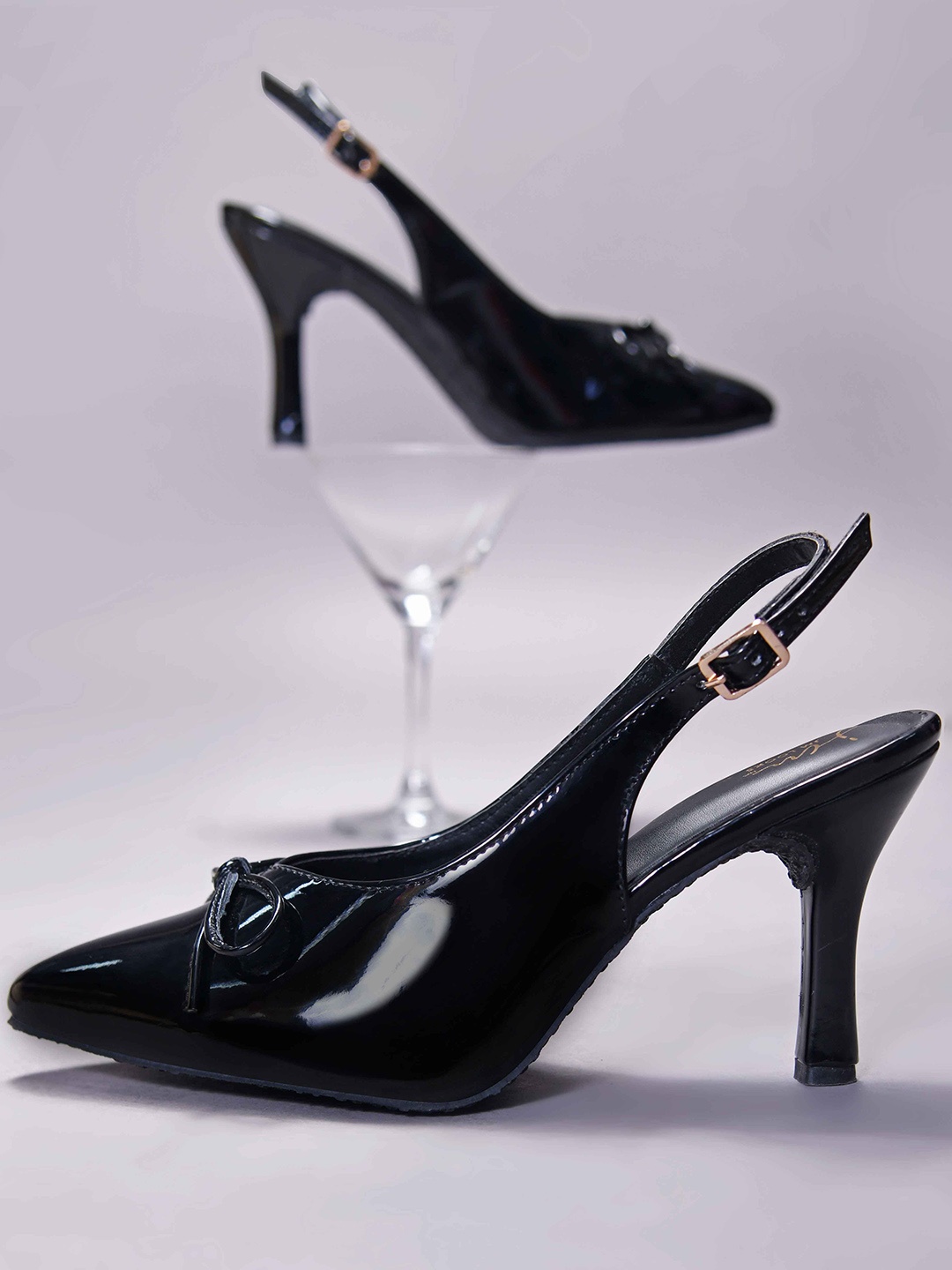 

JM Looks Party Kitten Mules with Buckles, Black