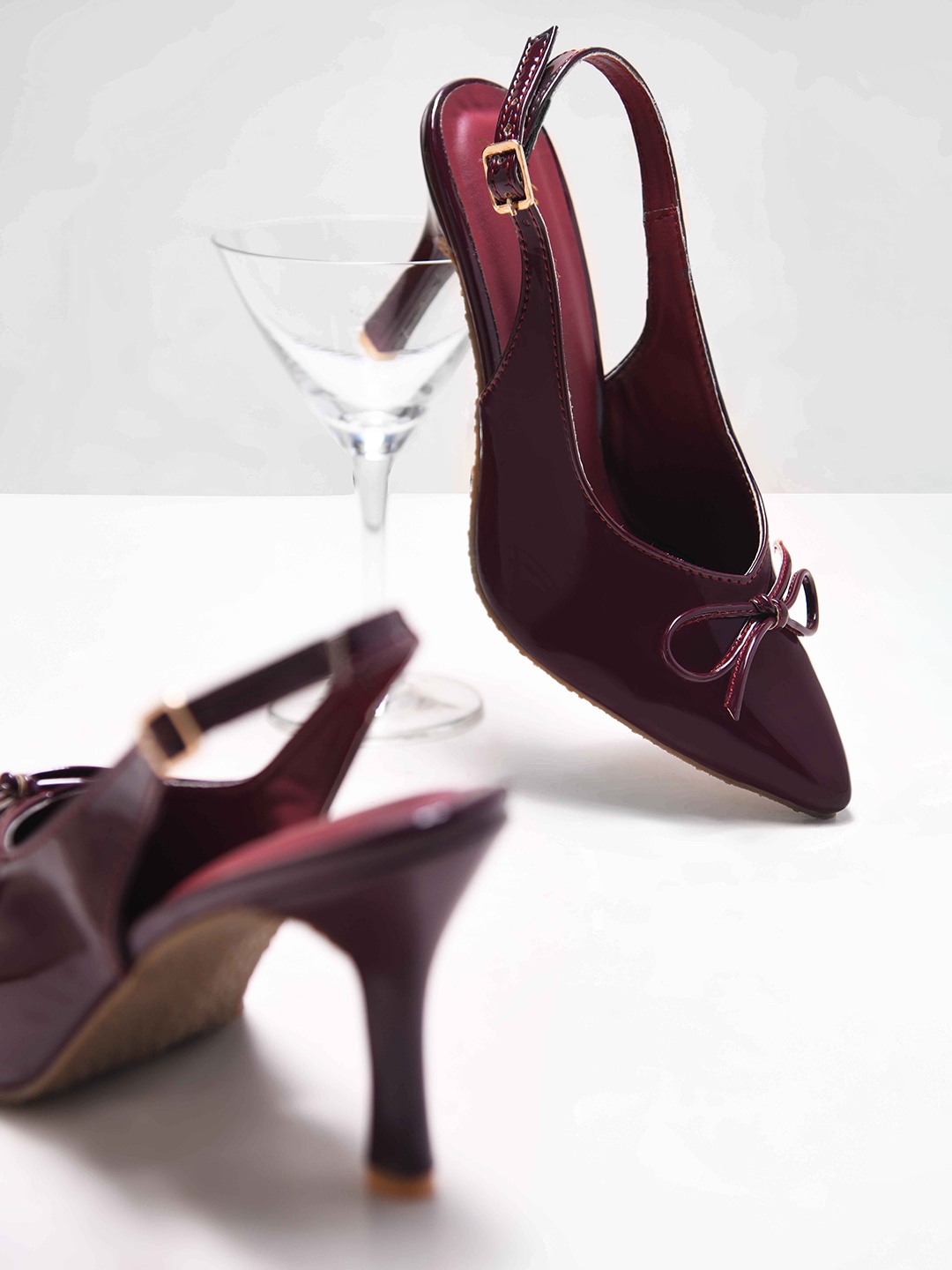 

JM Looks Party Kitten Slingback Pumps with Buckles, Burgundy