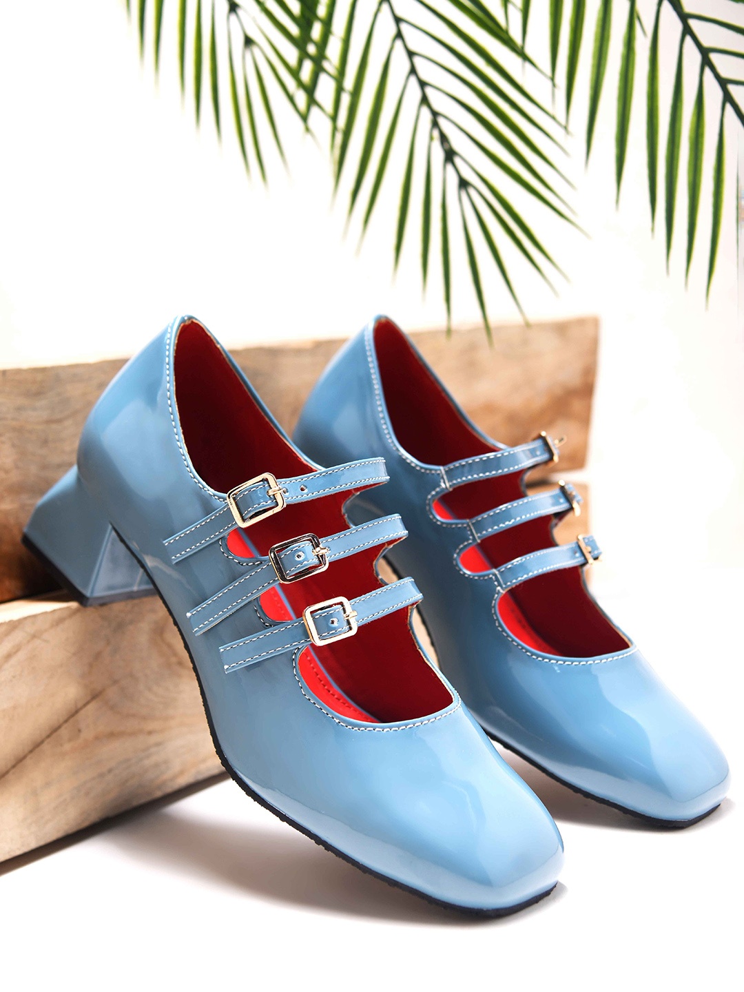 

JM Looks Party Block Mules with Buckles, Blue