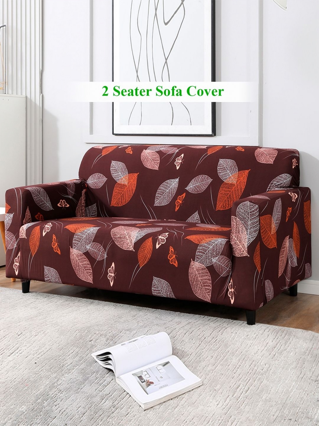 

HOKIPO Brown & White 2 seater Printed Polyester Sofa Cover