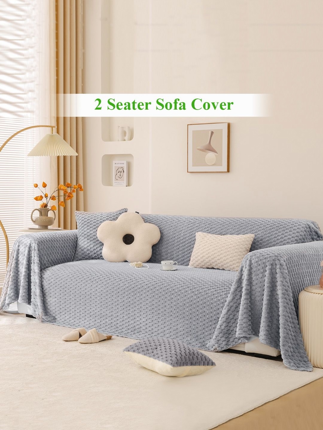 

HOKIPO Grey Solid Plush 2 Seater Sofa Throw