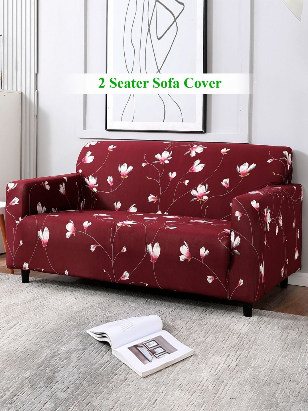 

HOKIPO Maroon & White 2 seater Printed Polyester Sofa Cover