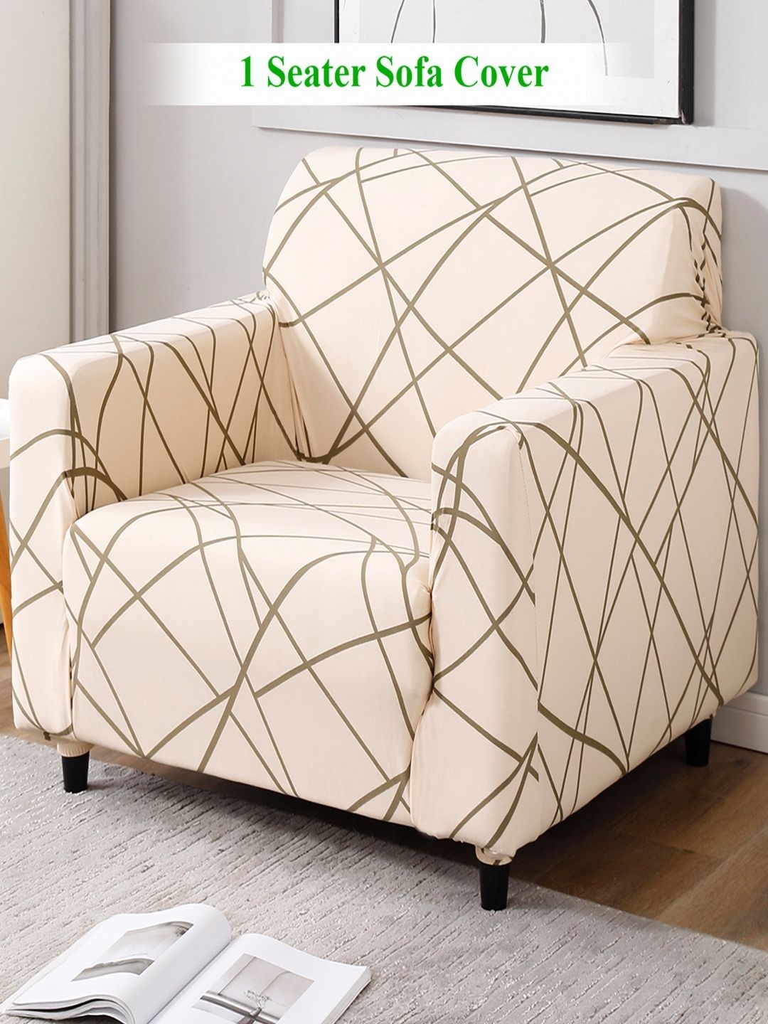 

HOKIPO Beige 1 seater Printed Polyester Sofa Cover