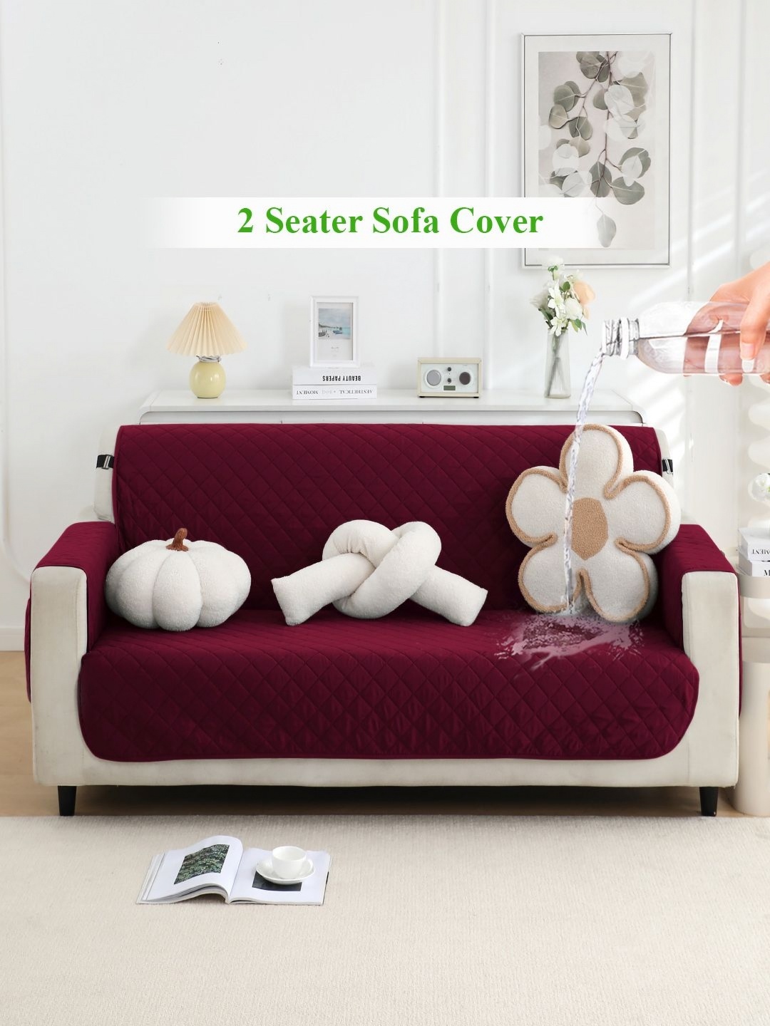 

HOKIPO Burgundy 2 seater Solid Polyester Waterproof Sofa Cover