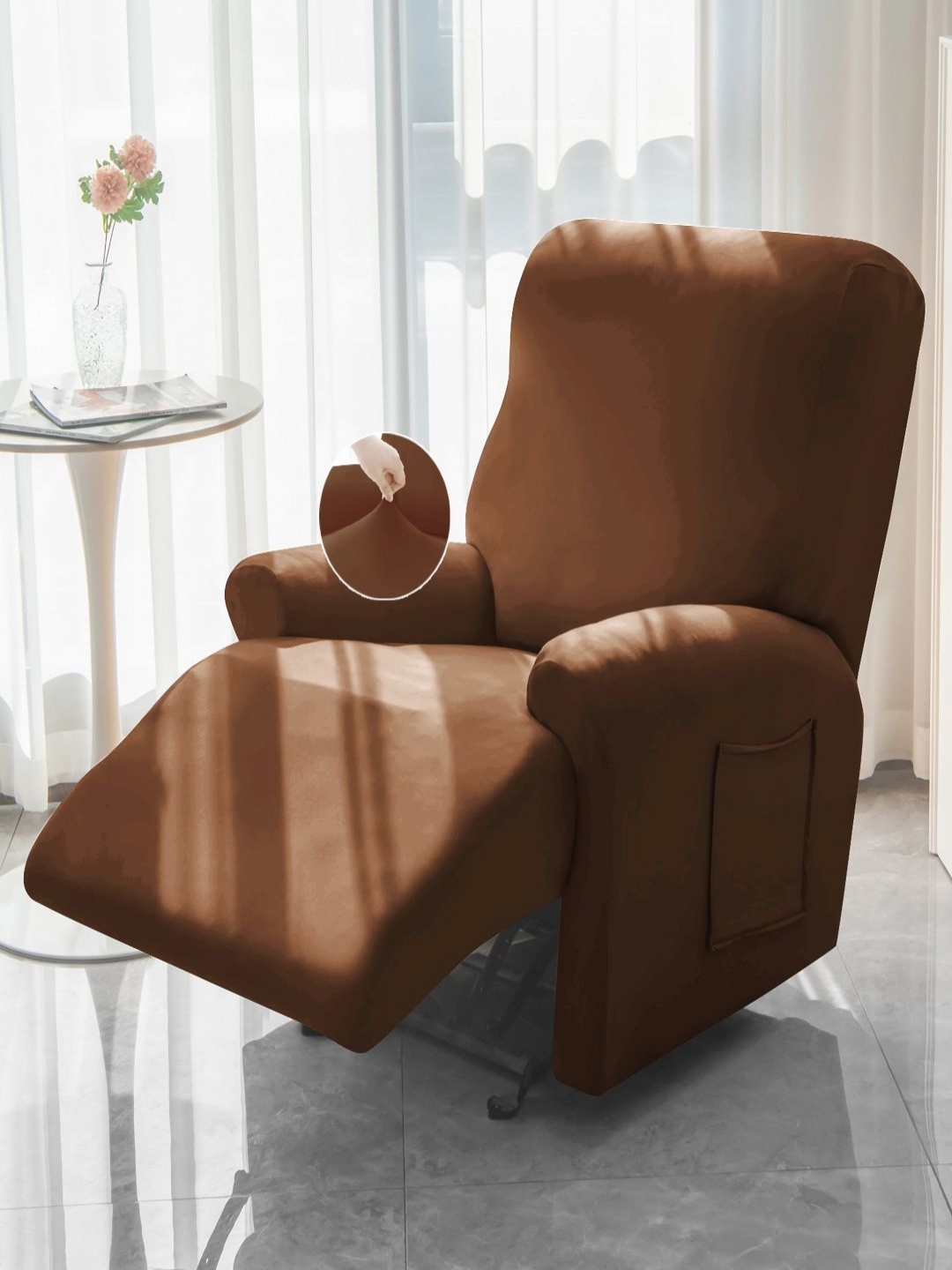 

HOKIPO Brown Solid 1 seater Polyester Recliner Sofa Cover