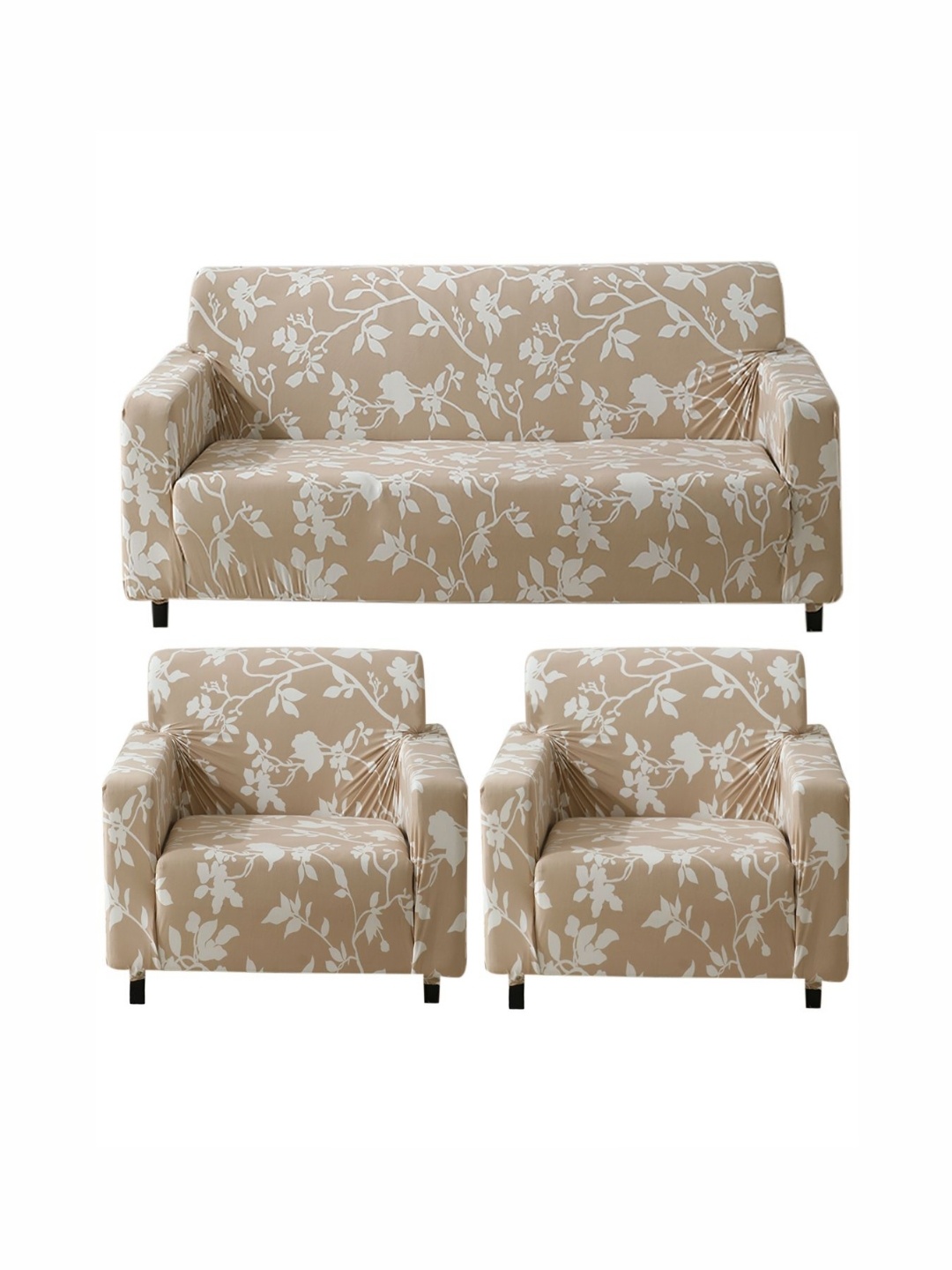 

HOKIPO Brown & White Printed Polyester 3 Piece Sofa Cover