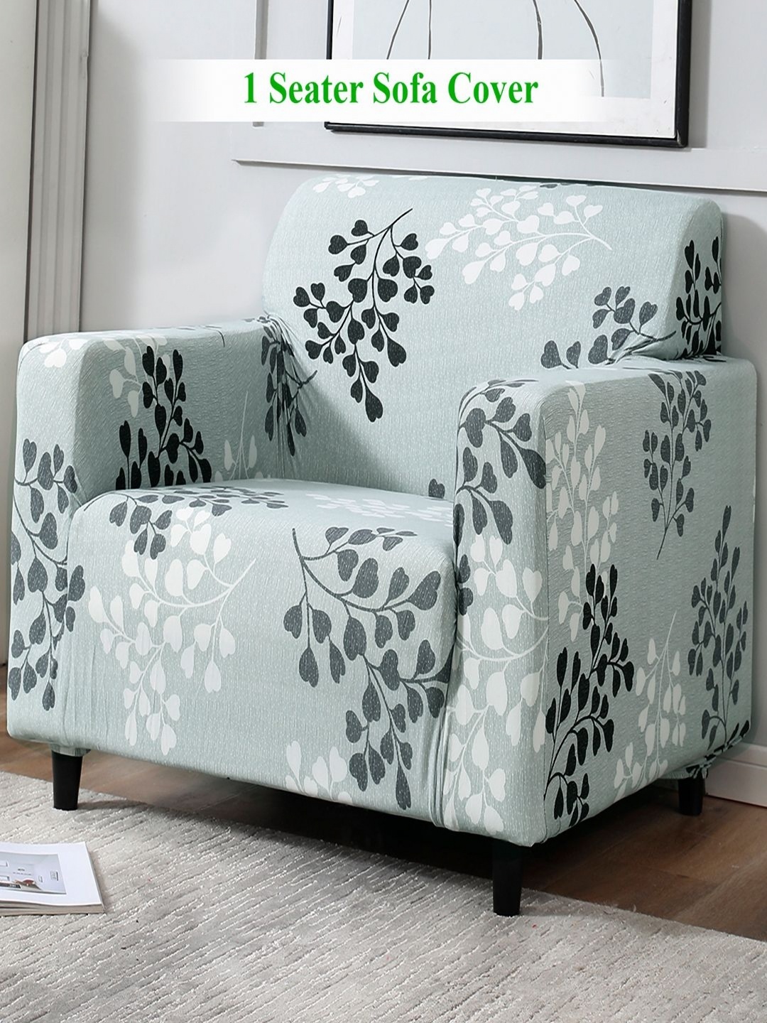 

HOKIPO Grey & White 1 seater Printed Polyester Sofa Cover With Arms