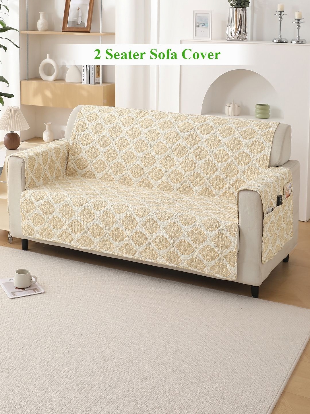 

HOKIPO Off White & Cream-Coloured 2 seater Printed Polyester Sofa Cover