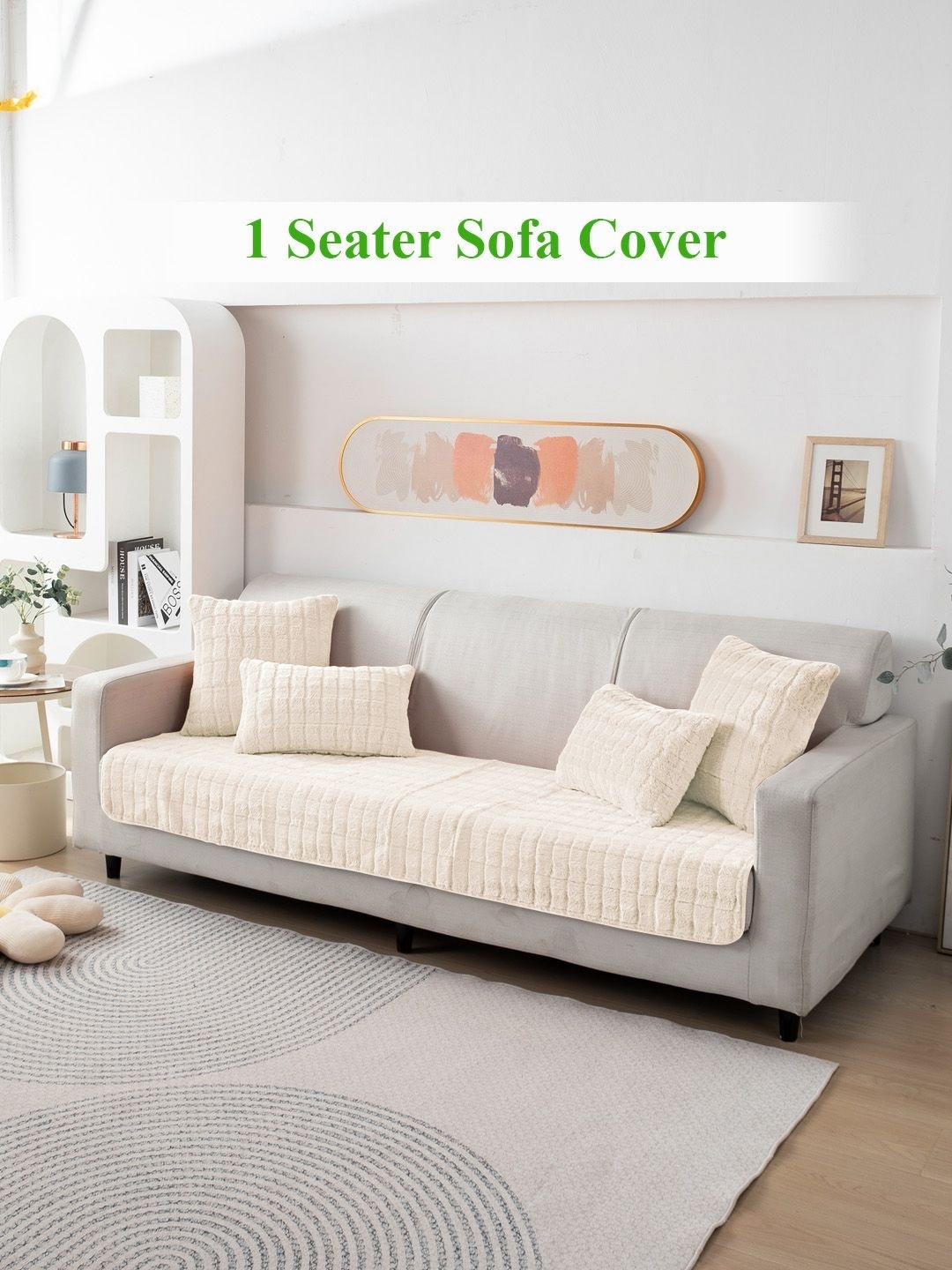 

HOKIPO White Solid Plush 1 Seater Sofa Seat Mat