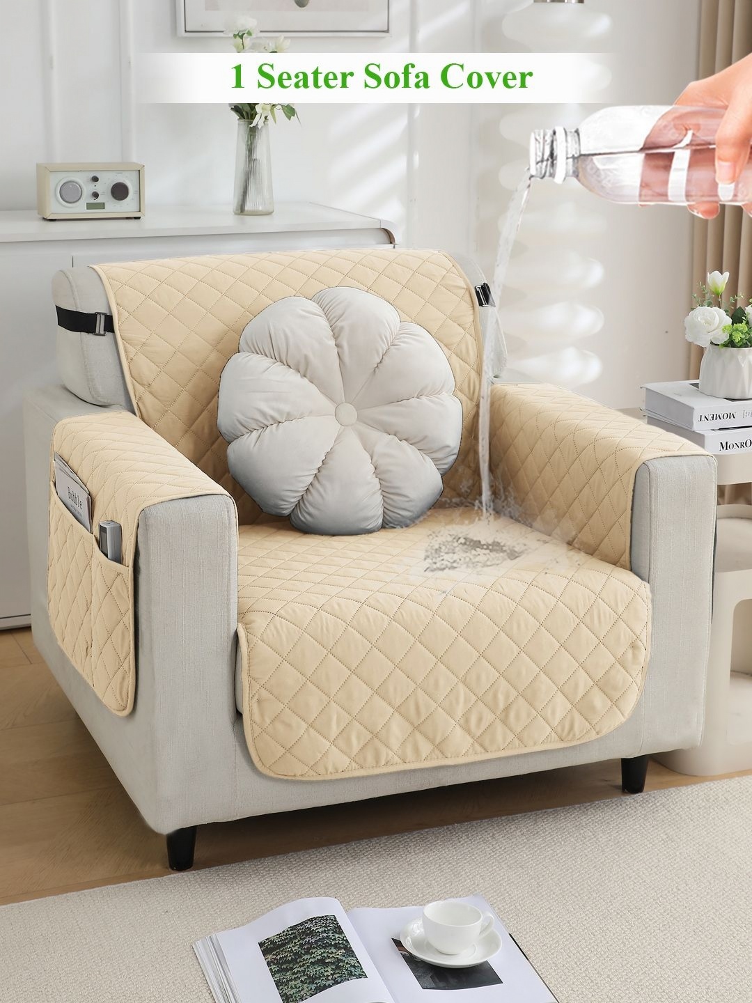 

HOKIPO Beige Solid 1 seater Polyester Waterproof Sofa Cover