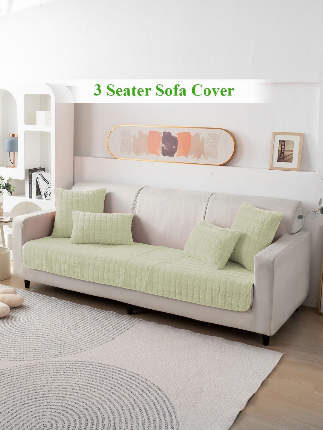 

HOKIPO Green Solid Plush 3 Seater Sofa Cover