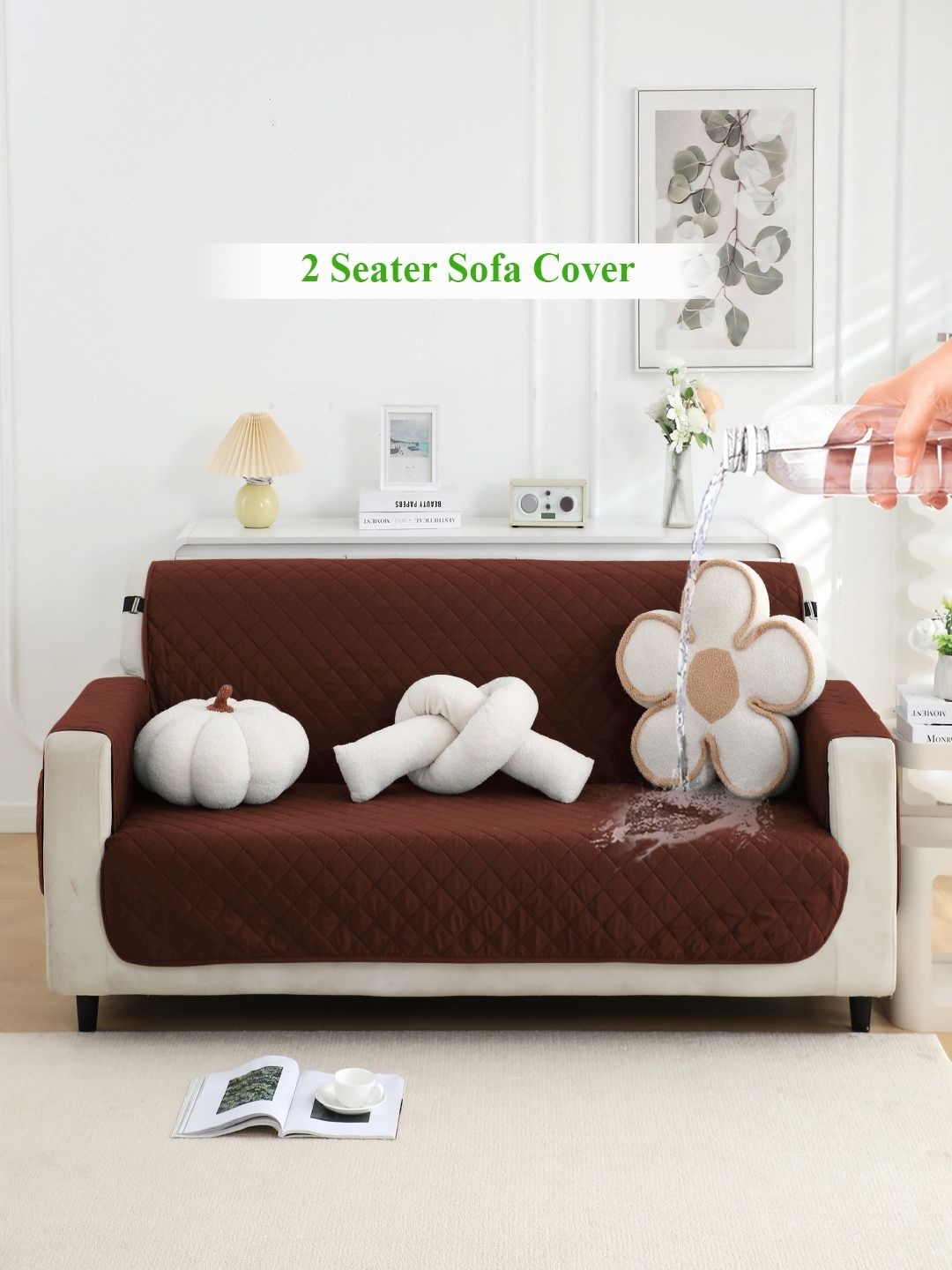 

HOKIPO Brown Solid 2 seater Polyester Waterproof Sofa Cover