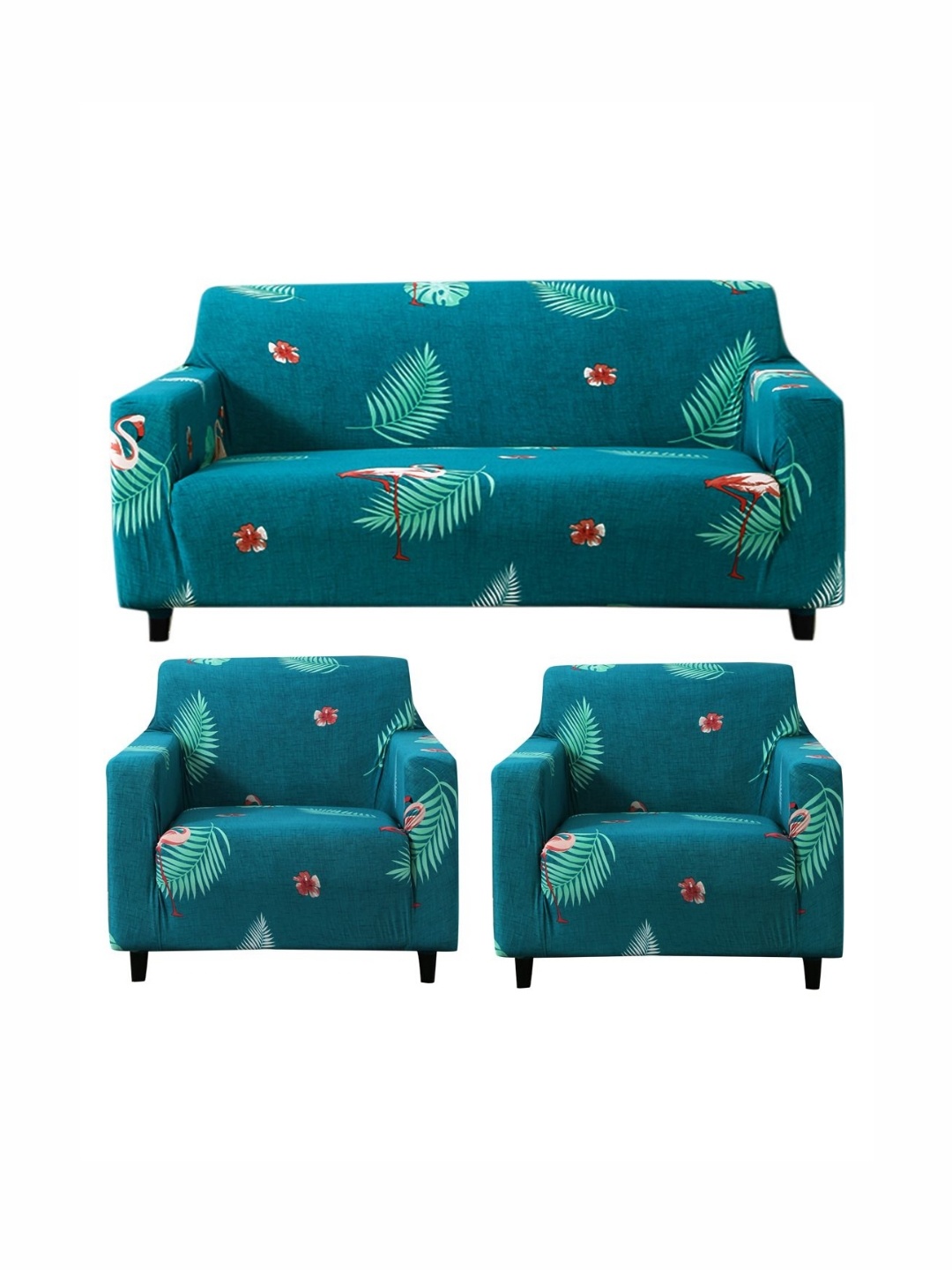 

HOKIPO Teal & Red Printed Polyester 3+1+1 Seater Sofa Cover