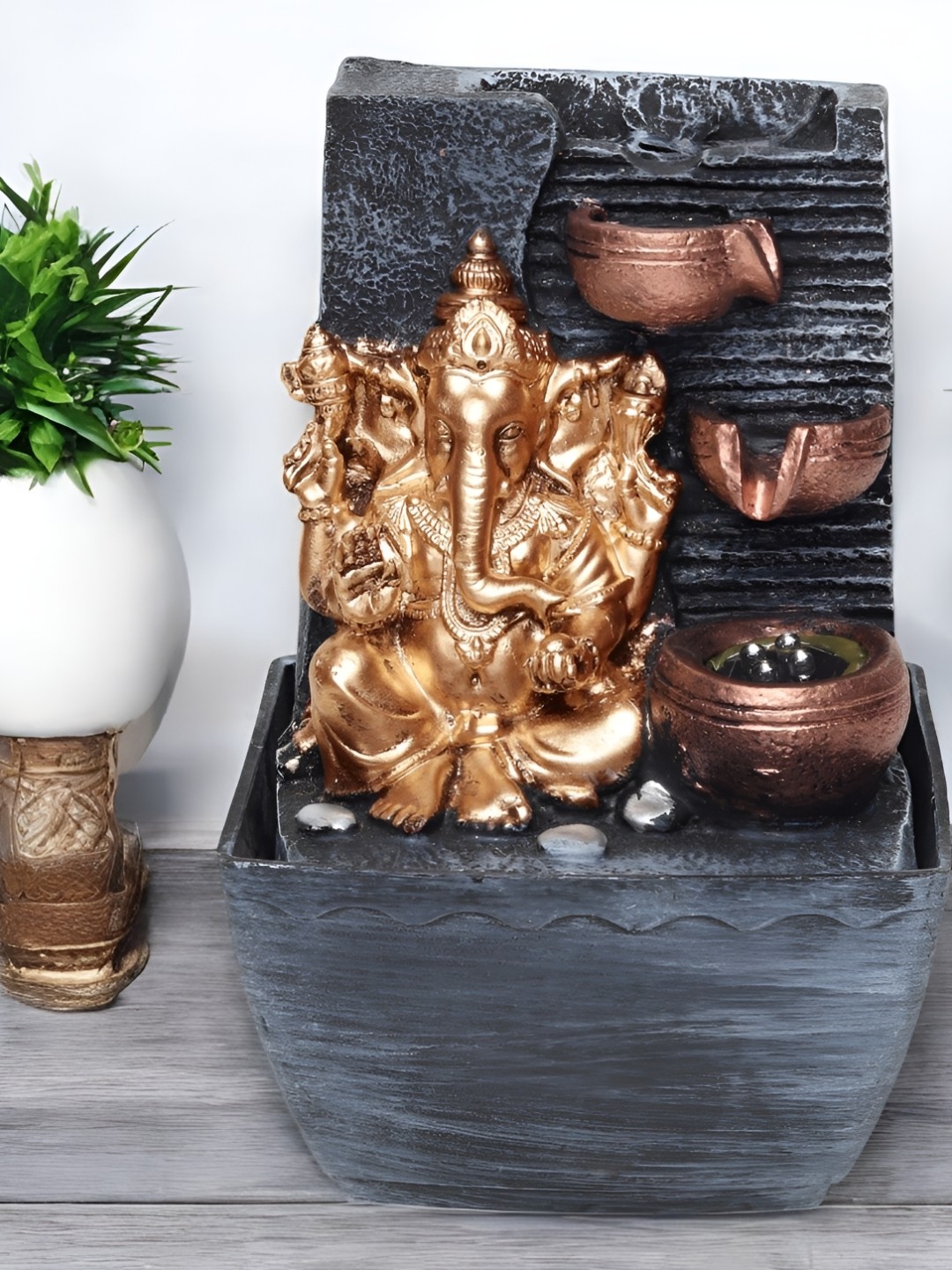 

VIVARS CRAFT Black Lord Ganesha Water Fountain With LED Lights
