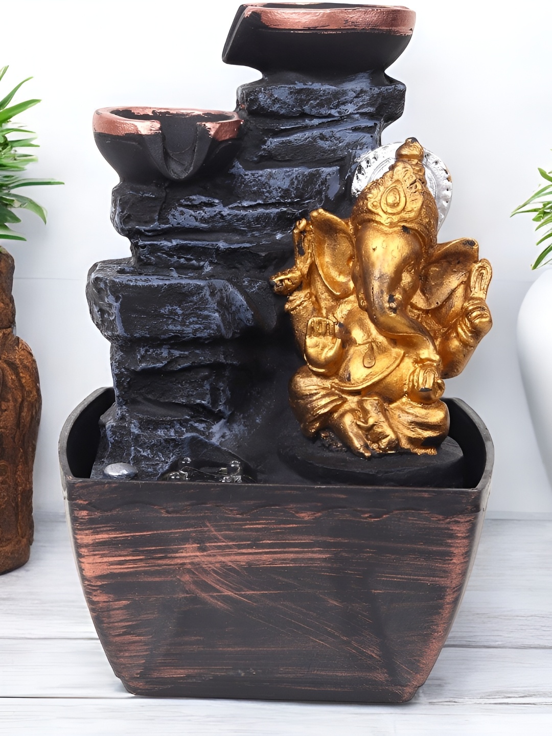 

VIVARS CRAFT Black Lord Ganesha Water Fountains With Led Lights