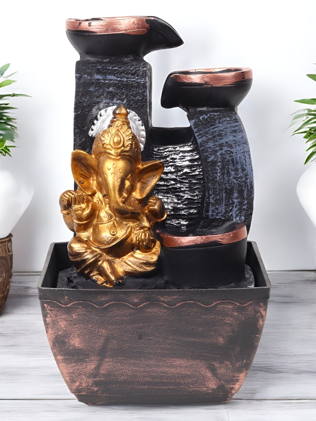 

VIVARS CRAFT Black Lord Ganesha Water Fountains With Led Lights