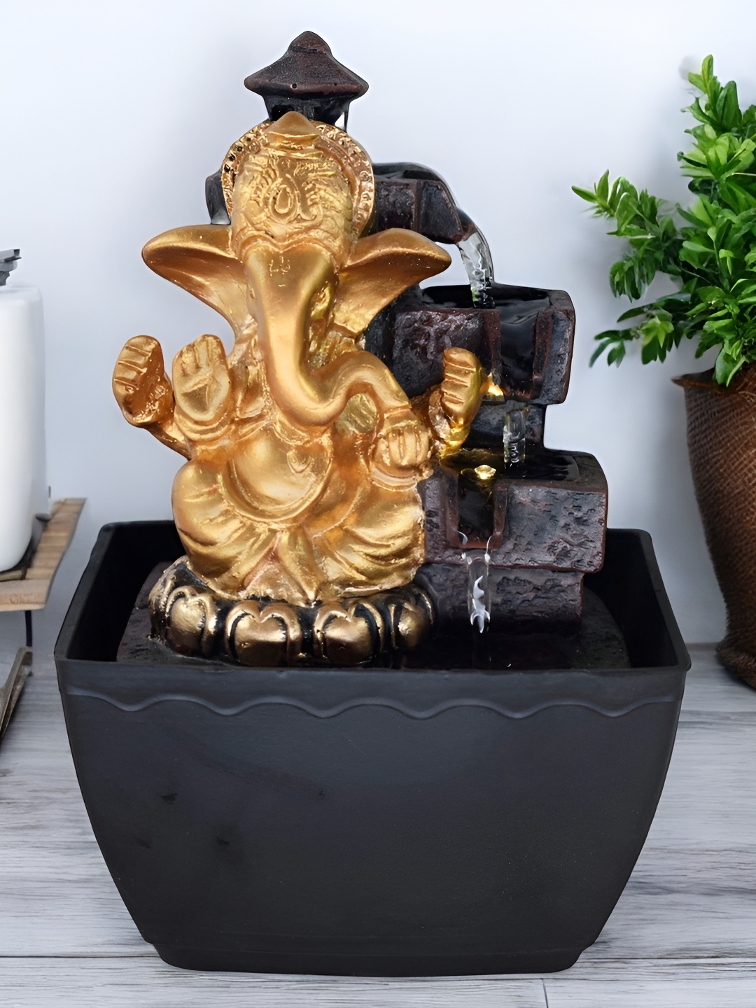 

VIVARS CRAFT Black Lord Ganesha Water Fountains With Led Lights