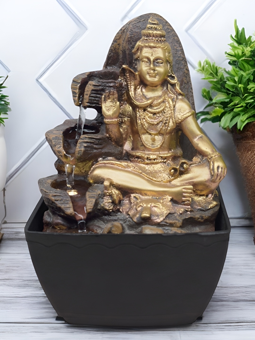 

VIVARS CRAFT Black Lord Shiva Water Fountains With Led Lights
