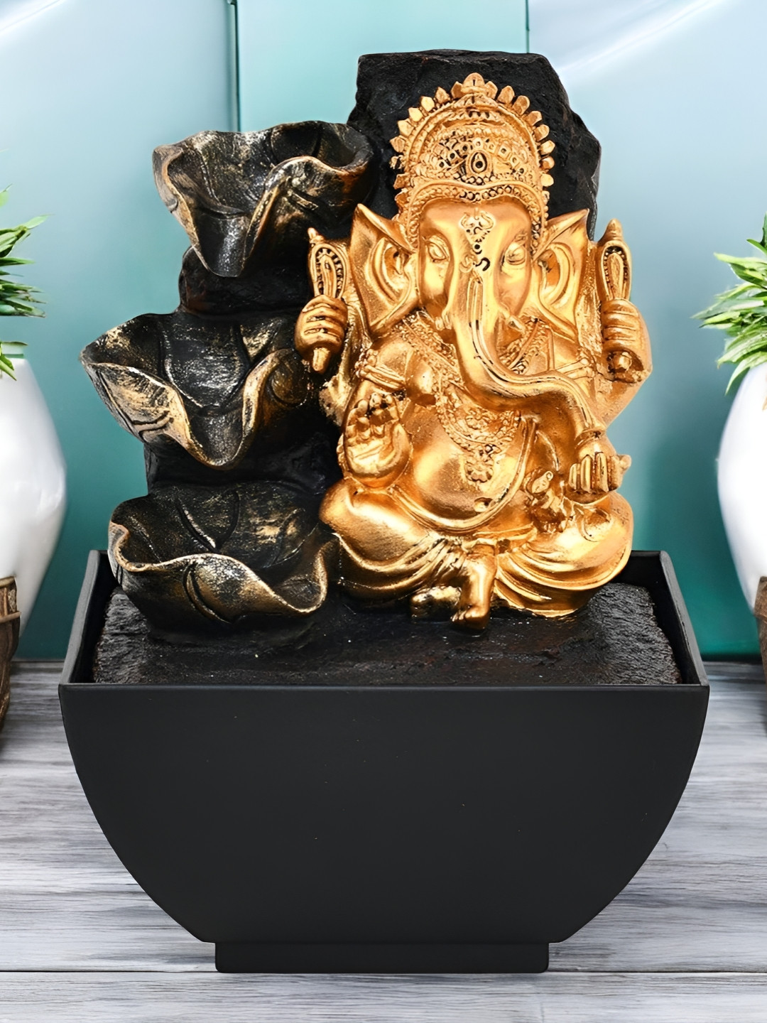 

VIVARS CRAFT Black Lord Ganesha Water Fountains With Led Lights