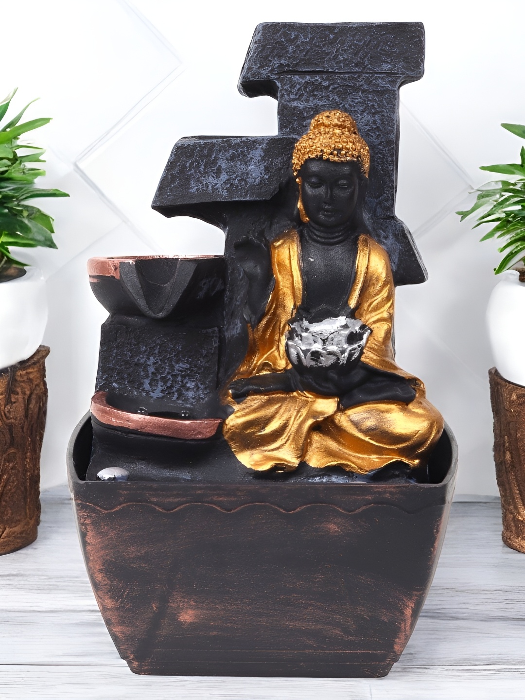 

VIVARS CRAFT Black Lord Buddha Water Fountains With Led Lights