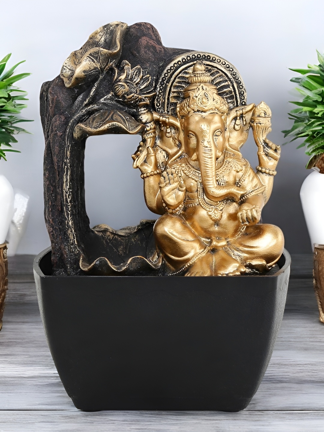 

VIVARS CRAFT Black Lord Ganesha Water Fountains With Led Lights