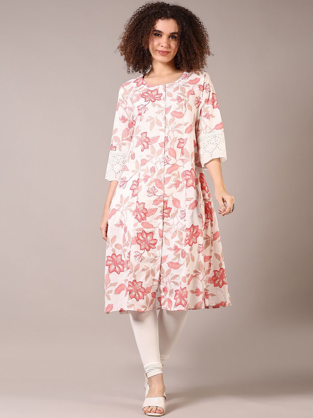 

V-Mart Floral Printed Cotton A-Line Kurta, Rust