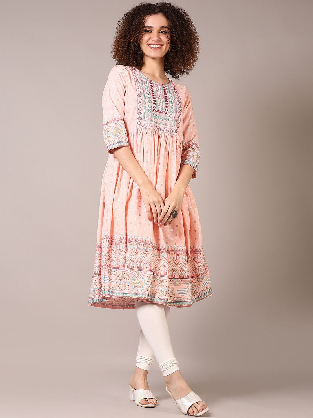 

V-Mart Women Ethnic Motifs Printed Anarkali Kurta, Peach