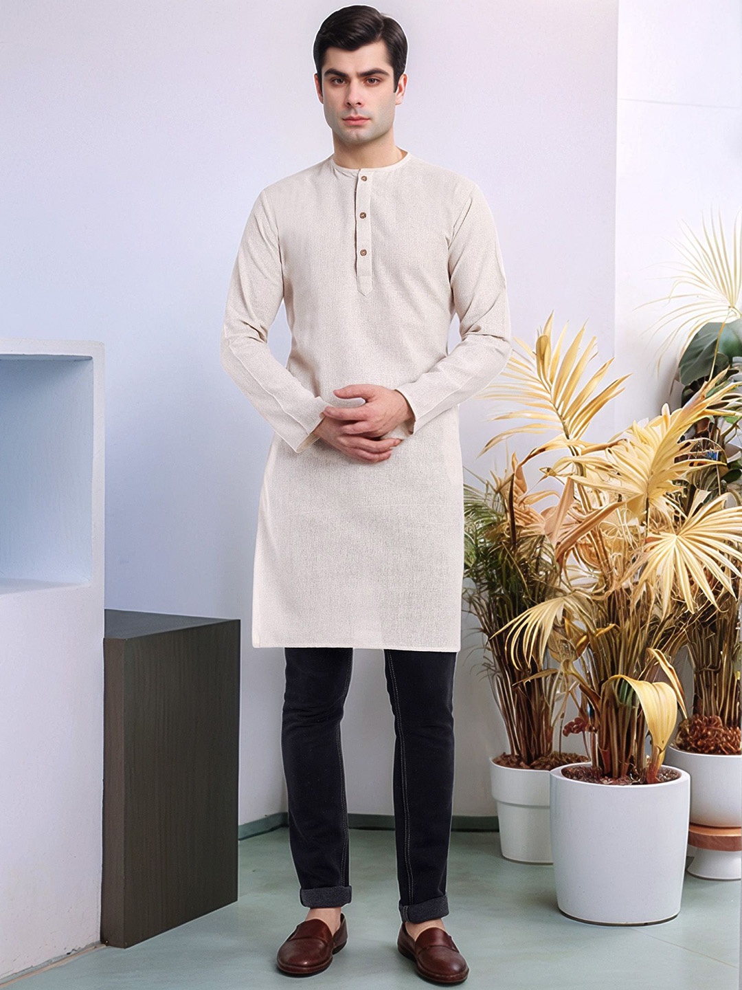 

Moda Rapido Men Handloom Kurta, Off white