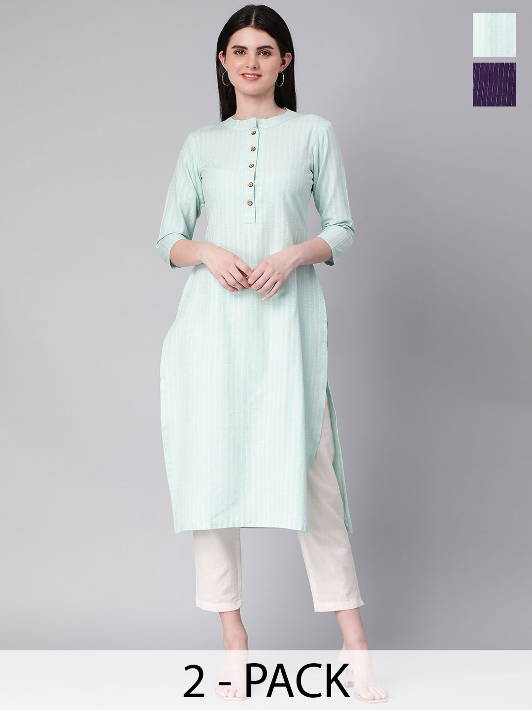 

KALINI Women Striped Kurta, Turquoise blue