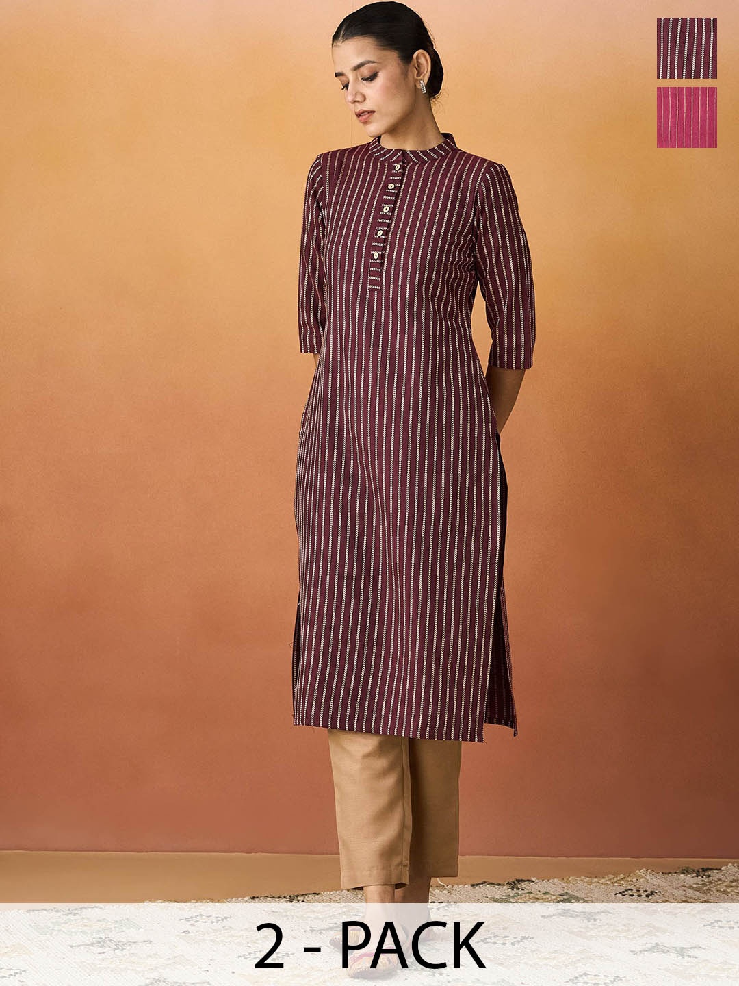 

KALINI Women Striped Kurta, Maroon