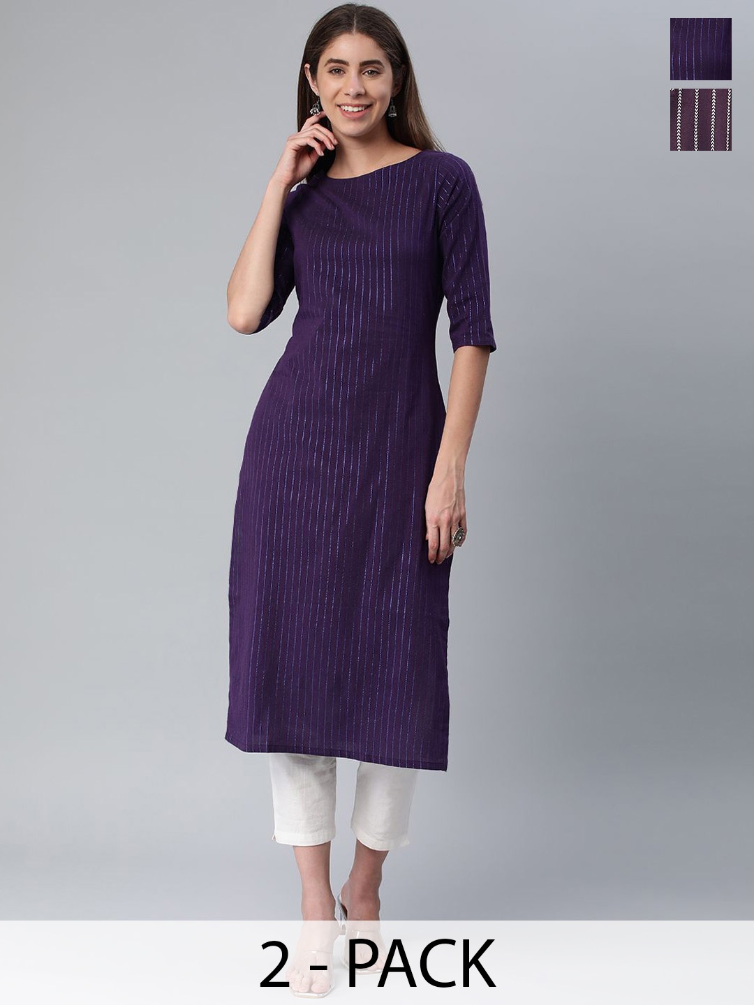 

KALINI Women Striped Kurta, Violet