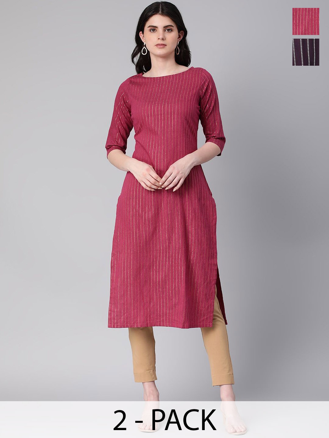 

KALINI Women Striped Kurta, Violet