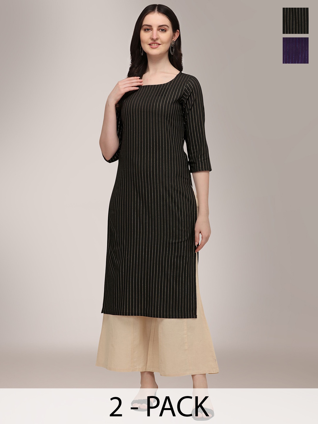 

KALINI Women Striped Kurta, Black