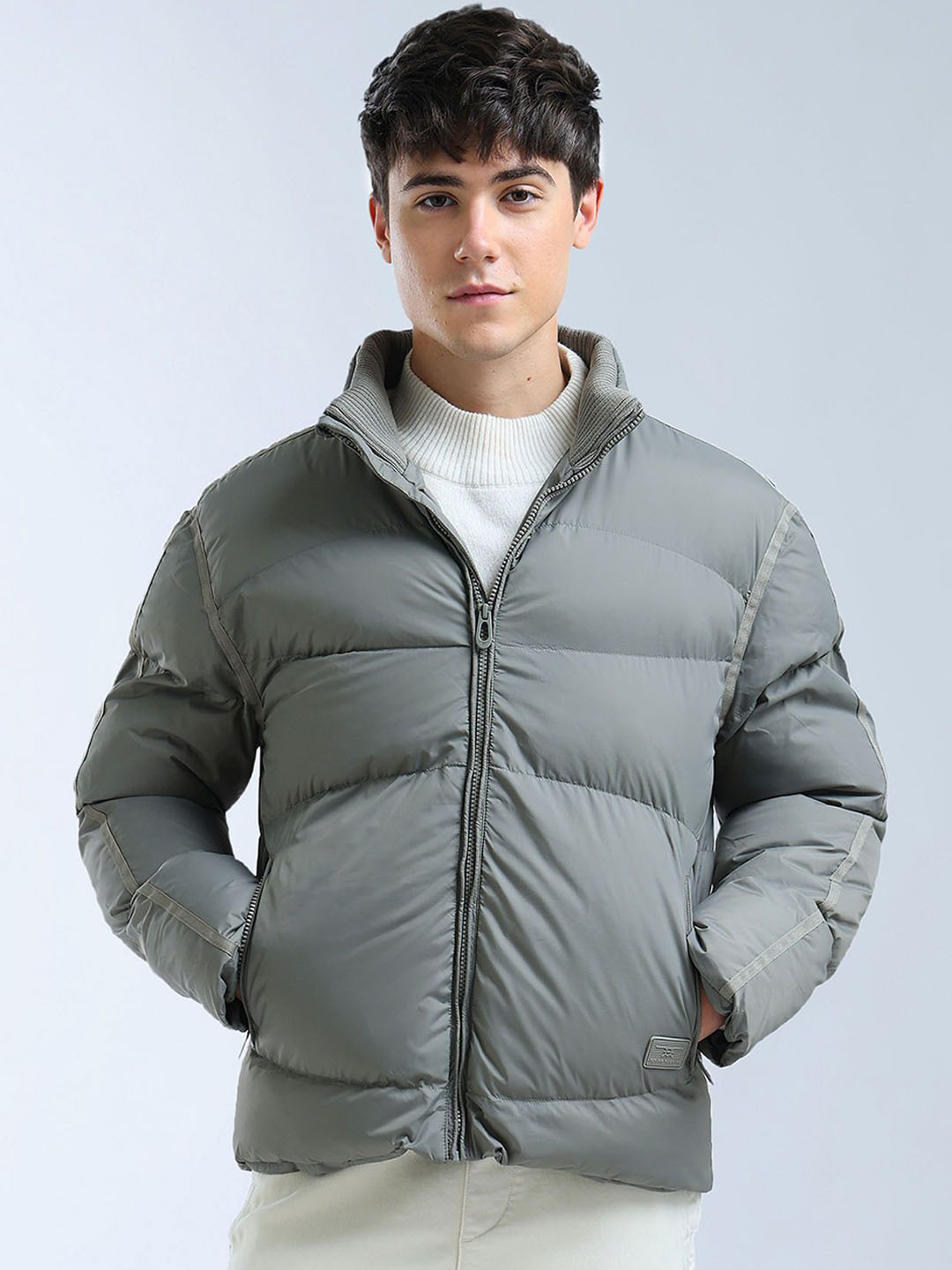 

Flying Machine Men Brand Logo Puffer Jacket, Grey