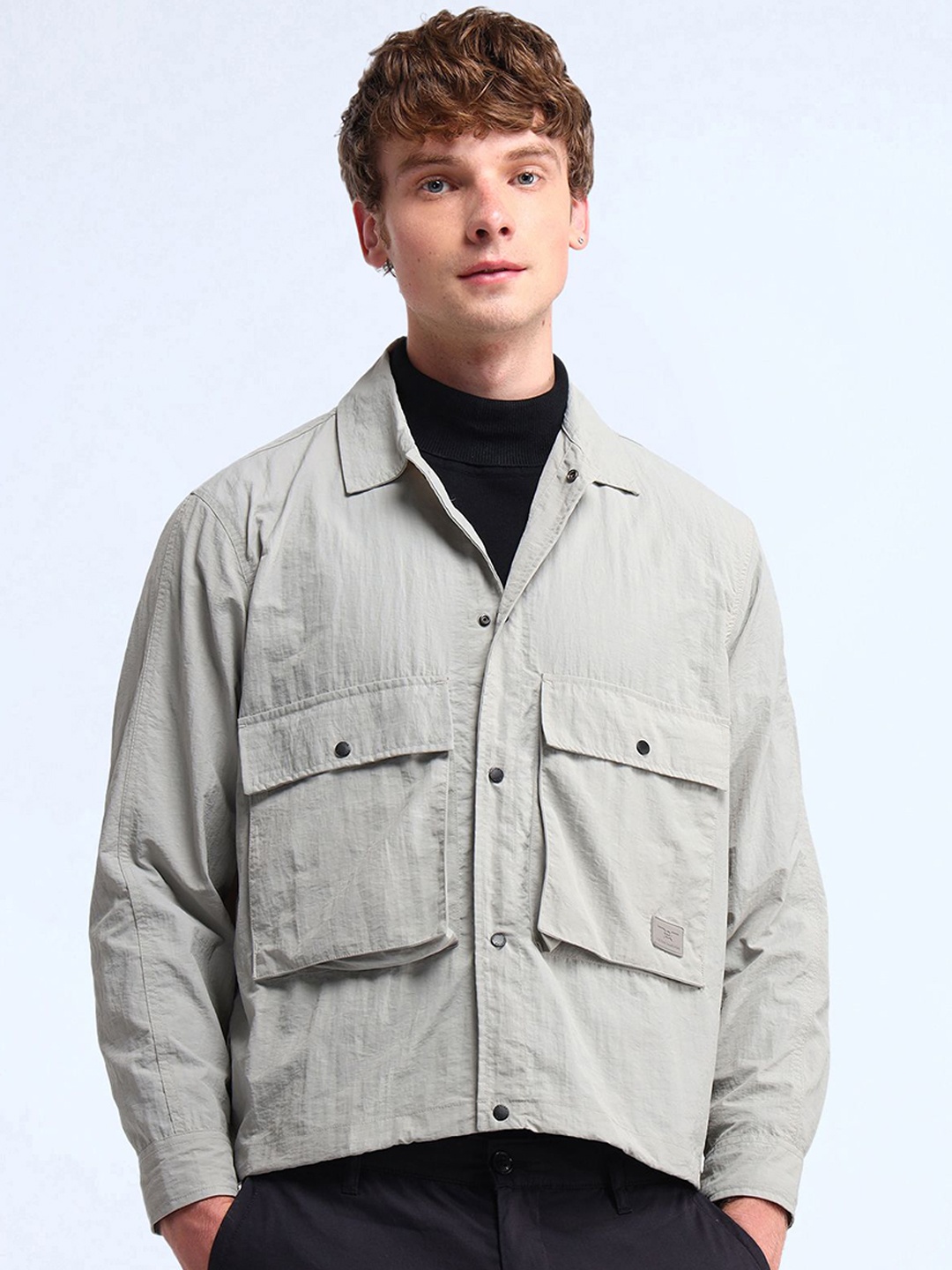Flying Machine Men Brand Logo Woven Jacket, Grey