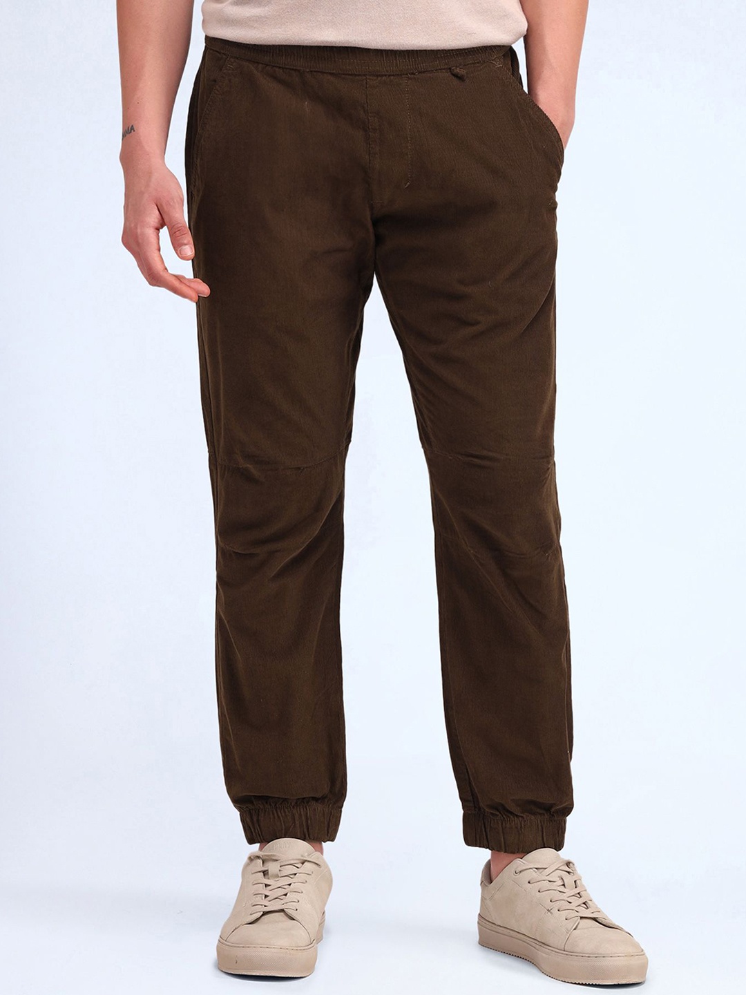 

Flying Machine Men Loose Fit Joggers Trousers, Brown