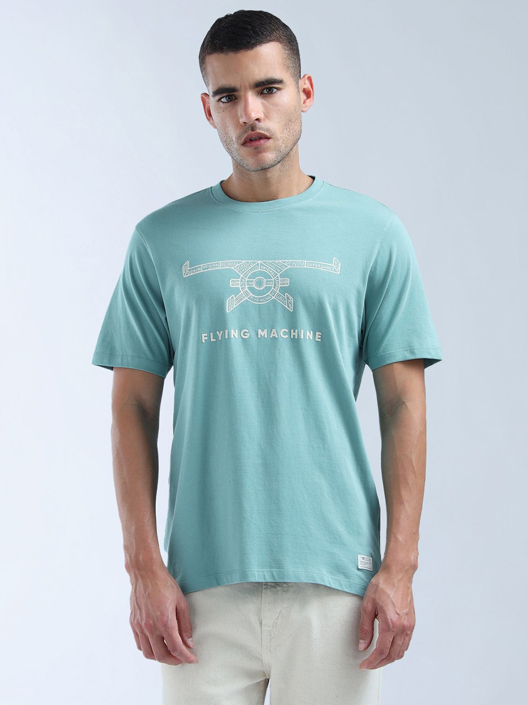 Flying Machine Men Brand Logo Printed T-shirt, Blue