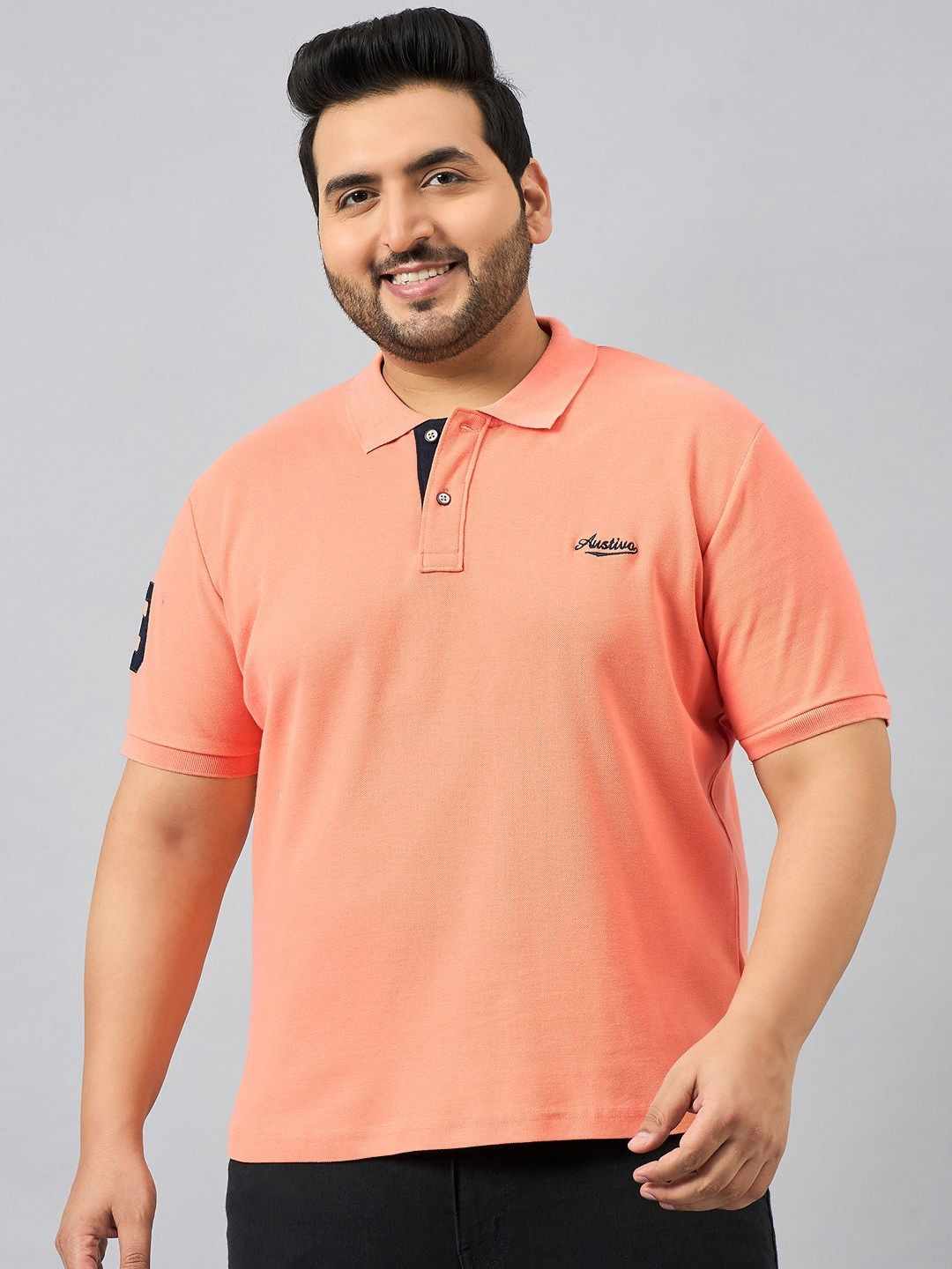 

AUSTIVO Men Polo Collar T-shirt, Peach