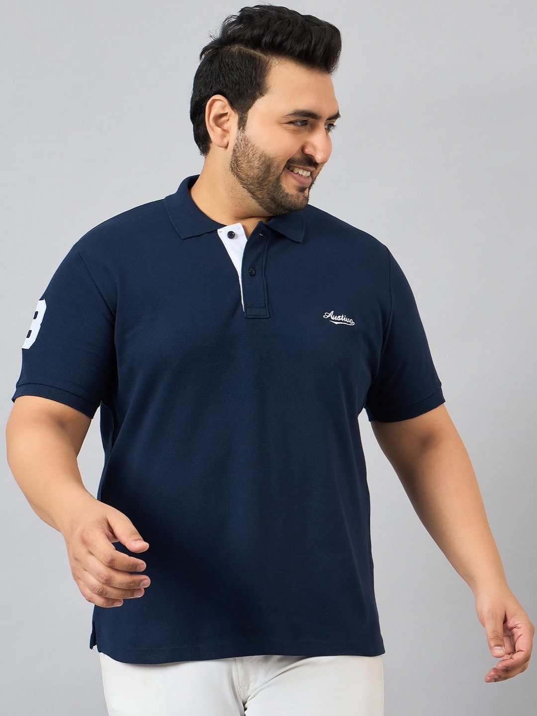 

AUSTIVO Men Polo Collar T-shirt, Navy blue